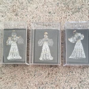 3 Pack Glass Angel Ornaments New in Box Music Theme